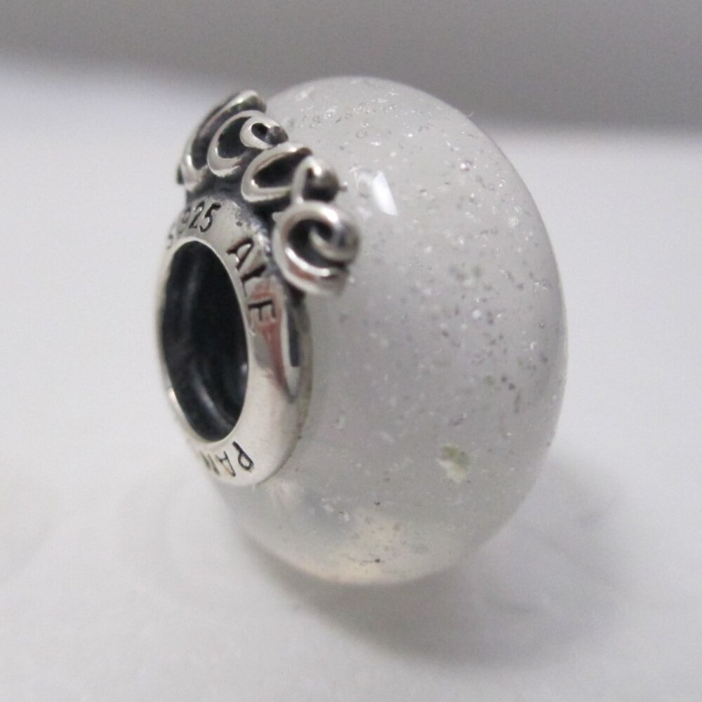 Glittery White Murano Glass Mom & Love Pandora Charm Thanksgiving Special